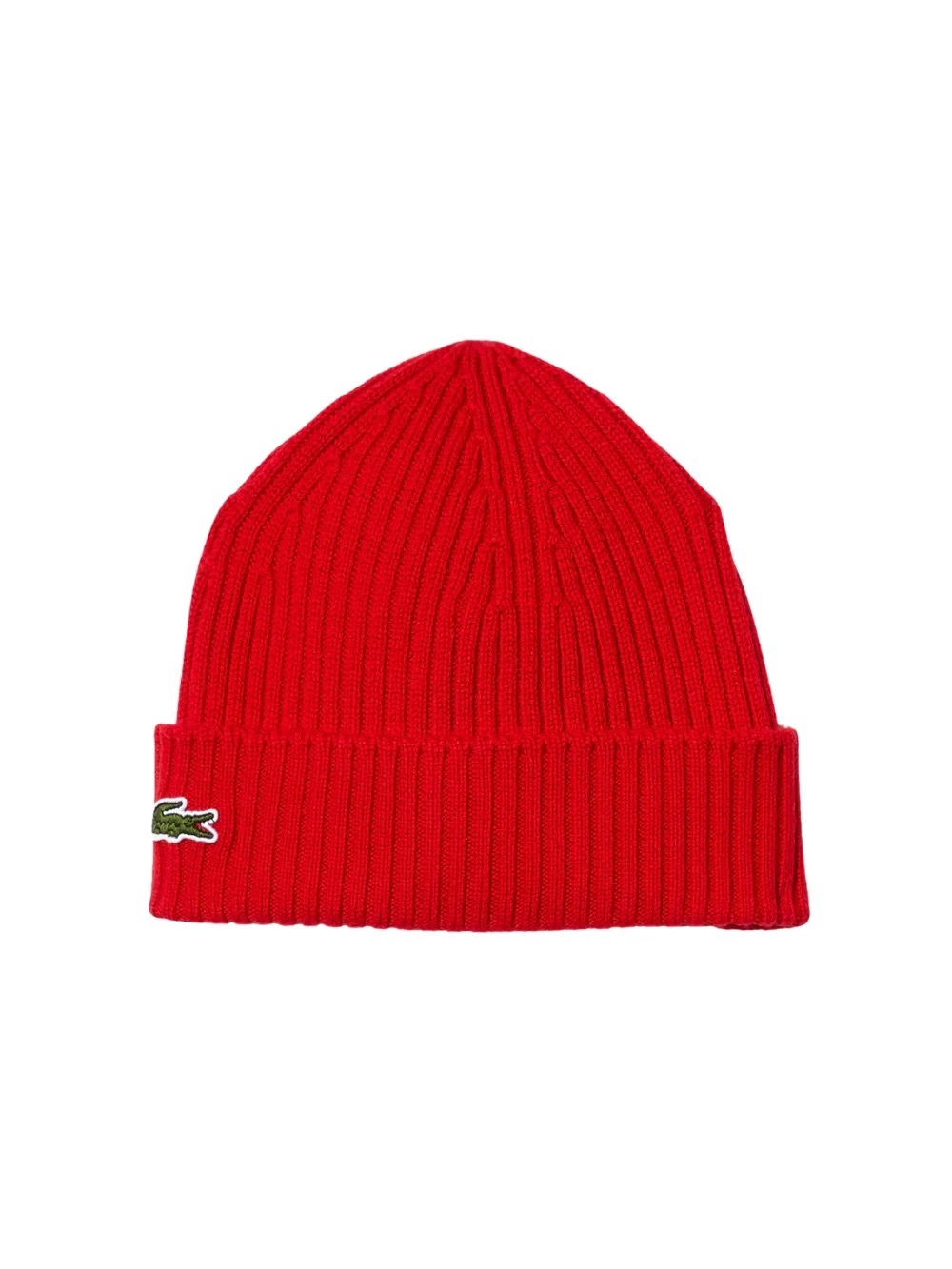 Lacoste Kids Bright Red Ribbed Cuff Beanie